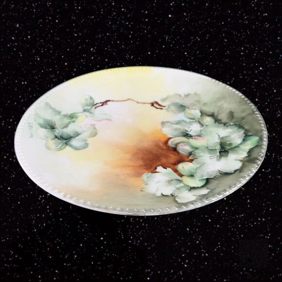 J P L France Limoges Hand Painted Plate Dish Beaded Edges JPL Signed E Carlson - Picture 9 of 10